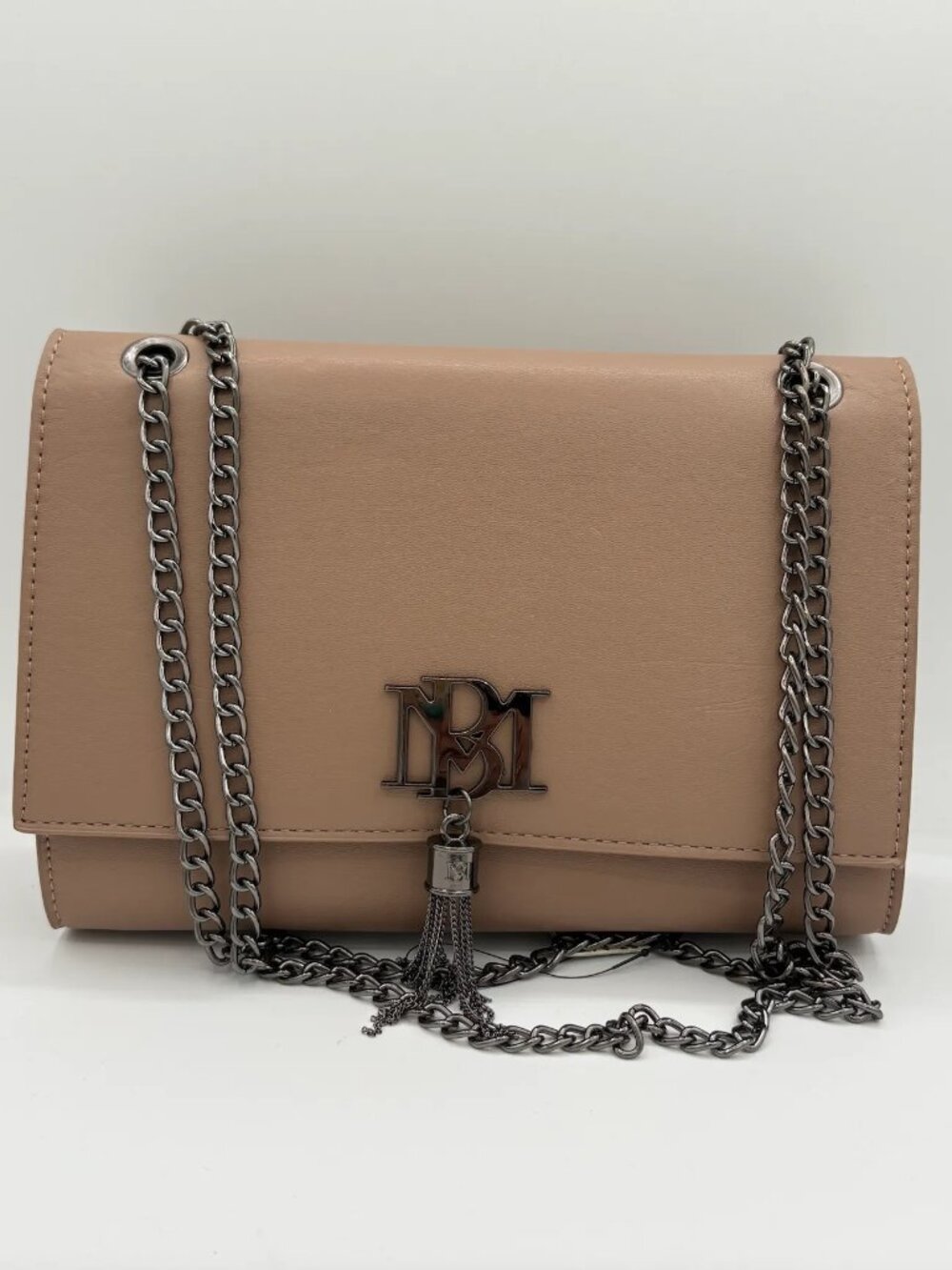 Badgley Mischka Taupe Chain Tassel Flap Crossbody Bag BMH-517